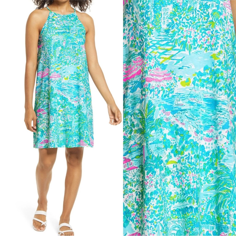 Lilly Pulitzer Turquoise Floral Halter Swing Dress